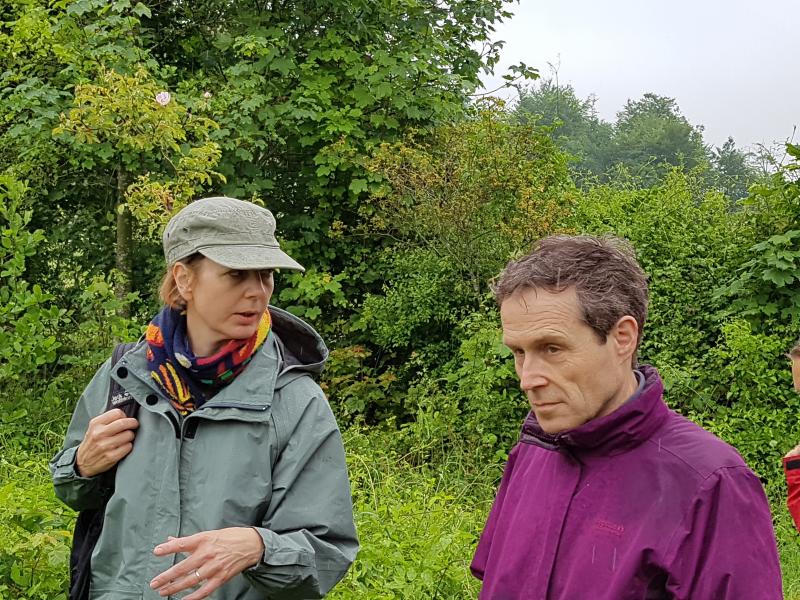 Fiona Macdonald and Paul Preece storytelling on nature walk in Kent