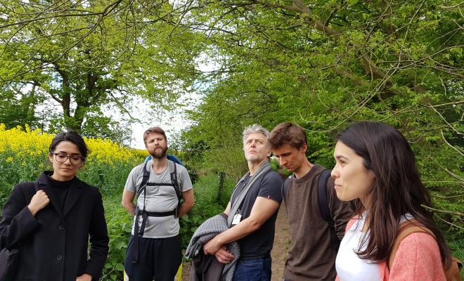 Friends of the Earth staff listen to conservation officer at Trent Park, Enfield