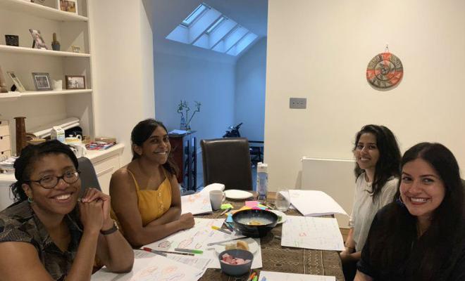Women sitting around table to discuss finance