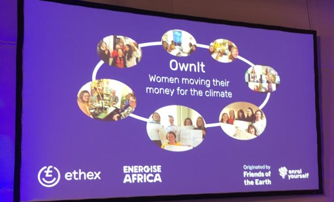 Projection of opening slide from OwnIt presentation at COP26 event